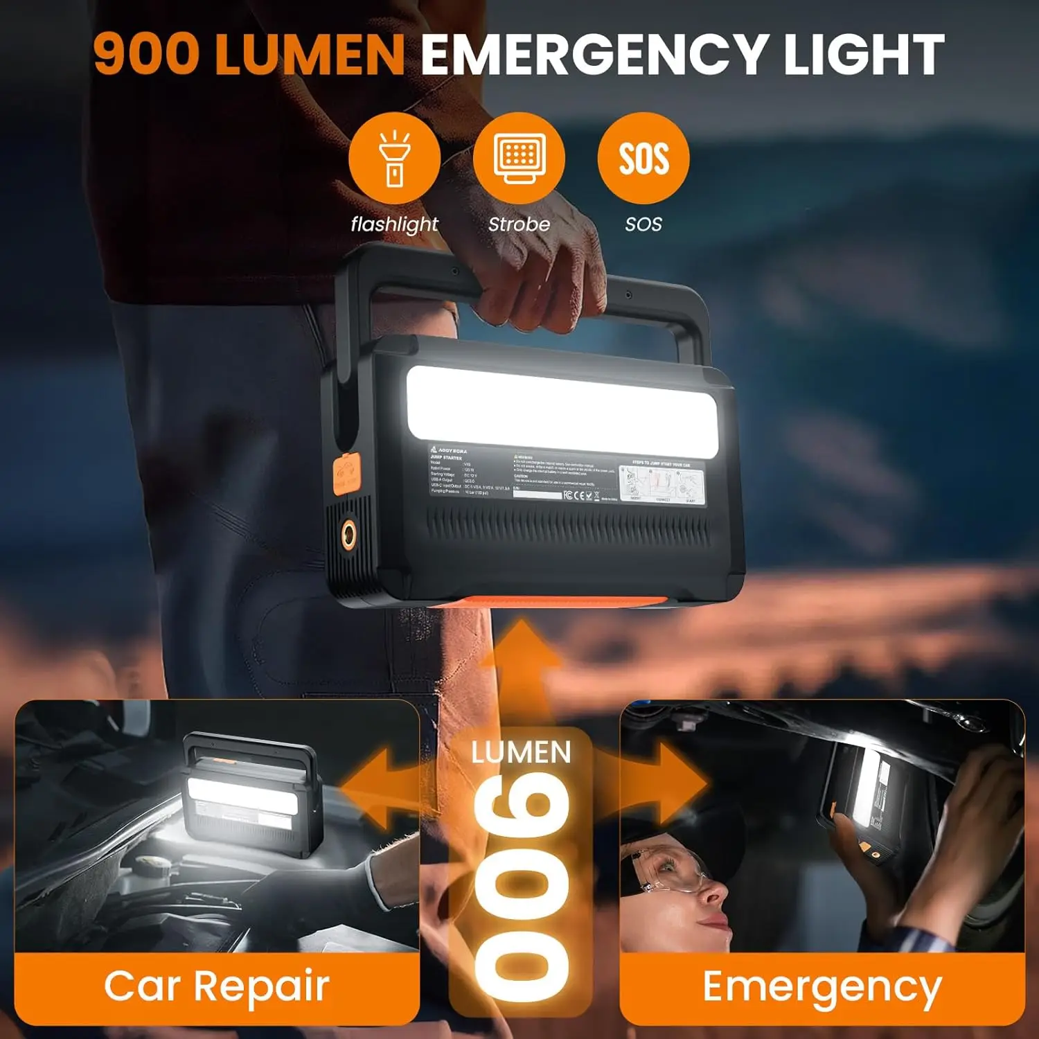 9-in-1 6000A Car Jump Starter 26800mAh with Air Compressor, 150PSI, Auto-Shutoff, Flashlight & Cables