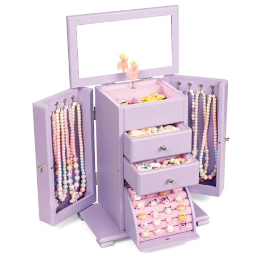 

Musical Jewelry Box for Girls Large Kid Music Box with Ballerina for Birthday Bedroom Decor 5 Layer Girl Jewelry Gifts for Girl