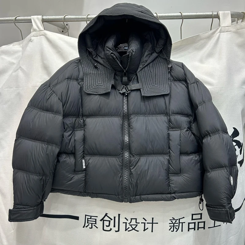 

Зимний пуховик с капюшоном, теплый короткий пуховик, женские утепленные куртки на молнии и шнурке, женские однотонные куртки-парки на белом утином пуху