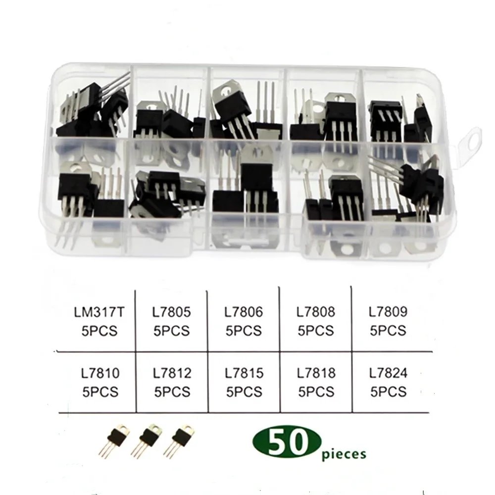 5/50PCS Zestaw regulatora napięcia IC LM317T L7805CV L7806CV L7808CV L7809CV L7810CV L7812CV L7815CV L7818CV L7824CV TO-220