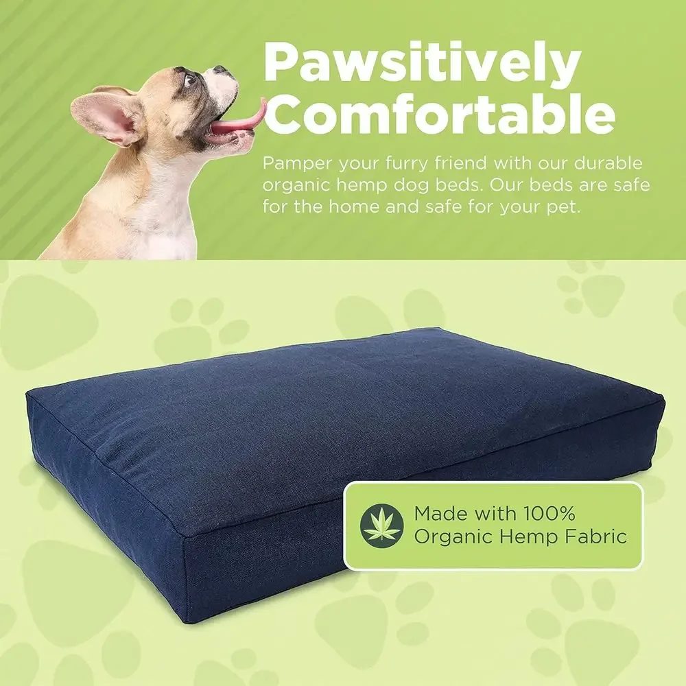 Compact Organic Hemp Dog Bed - 18 x 12 x 4 - Premium Natural Latex, Removable Cover
