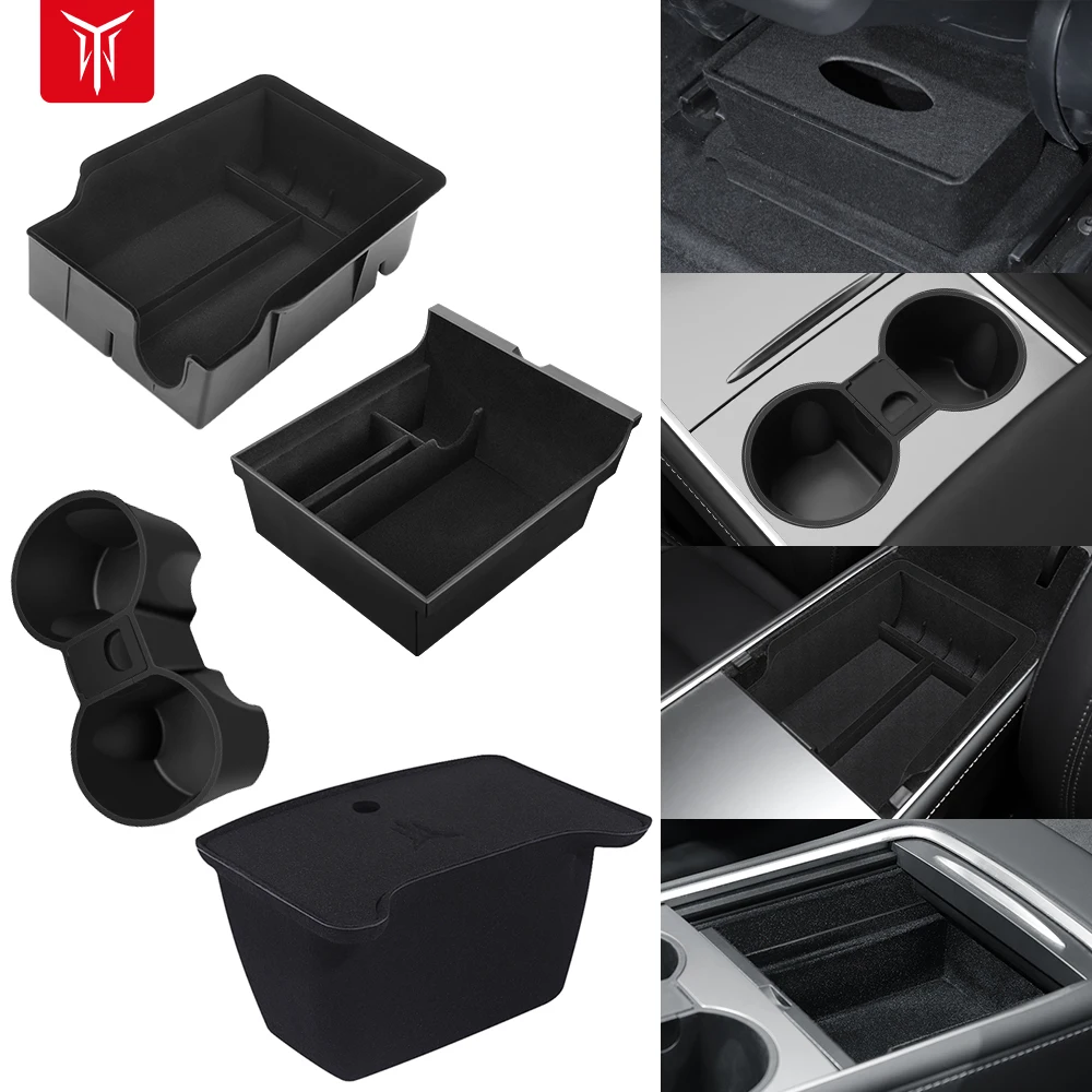 Auto Opbergdoos Voor Tesla 2023 Model Y 2024 Model 3 Middenarmsteun Verborgen Doos Bekerhouder Console Organizer Autobox Accessoires