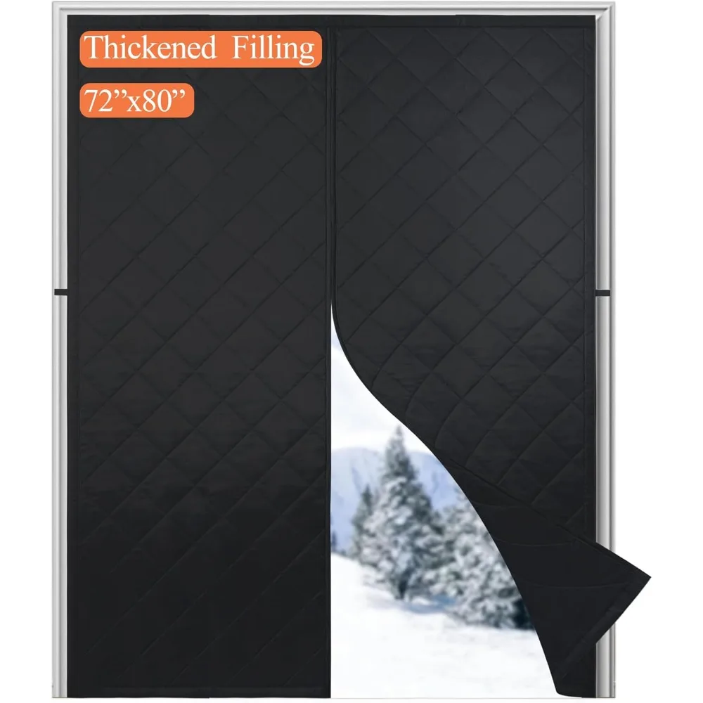 Magnetic Thermal Insulated Door Curtain,Thicken Polyester Fiberfill & Thicker Oxford Fabric,Temporary,Retractable Door Screen