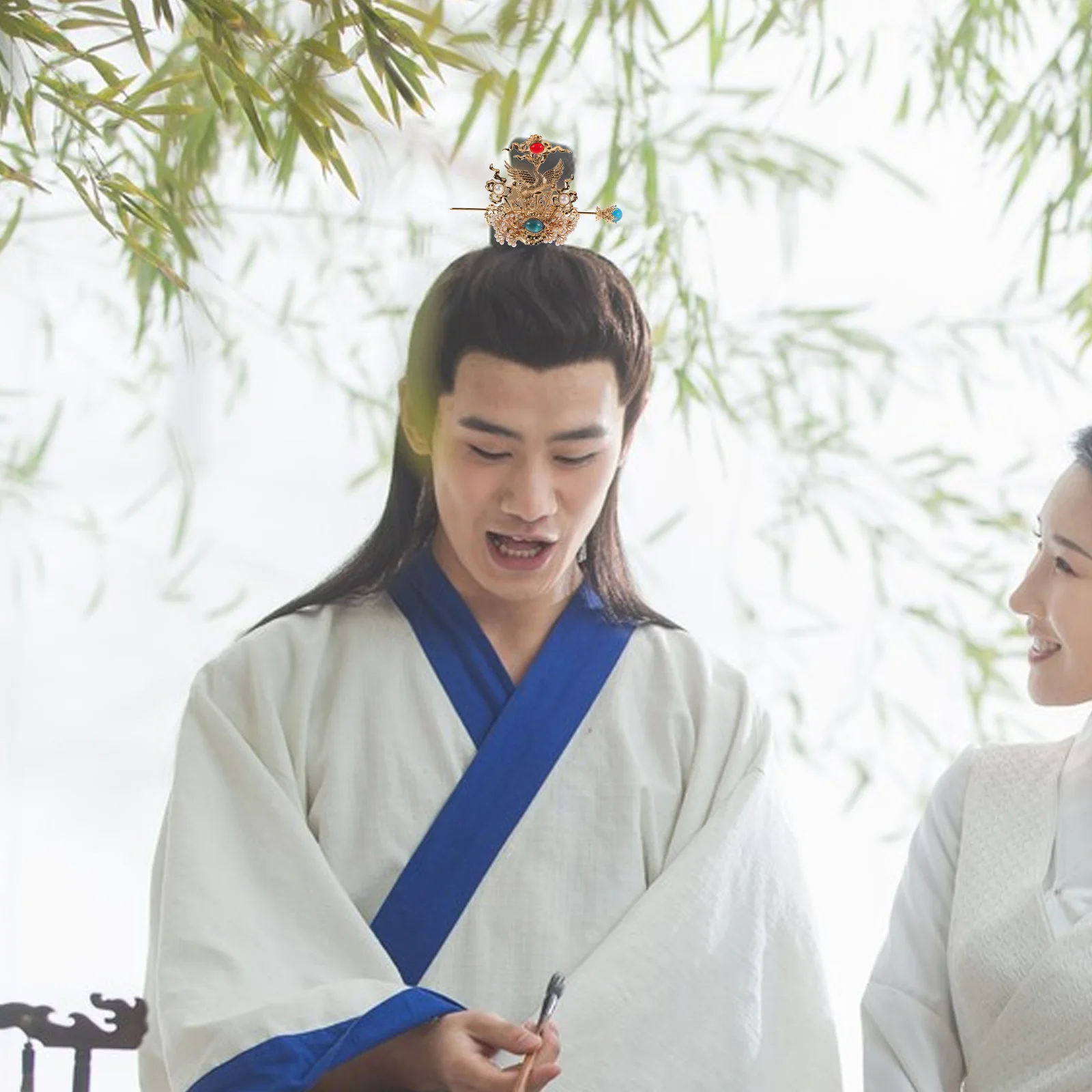 

Elegant Hanfu Men Ancient Style Hair Crown Crane Gemstone Alloy Design Traditional Elegance Stage Cosplay Cultural Events Easy