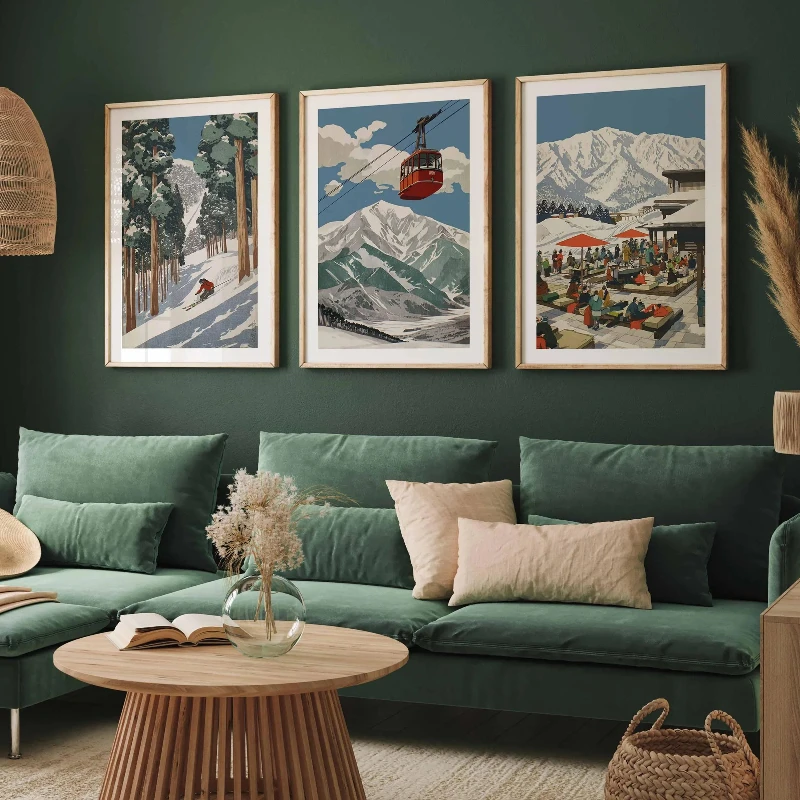 Set of 3 Japanese Ski Poster Vintage Skiing Wall Art, Travel Wall Art, Scenic Japan Ski Slopes Prints, Winter Sports Wall Art