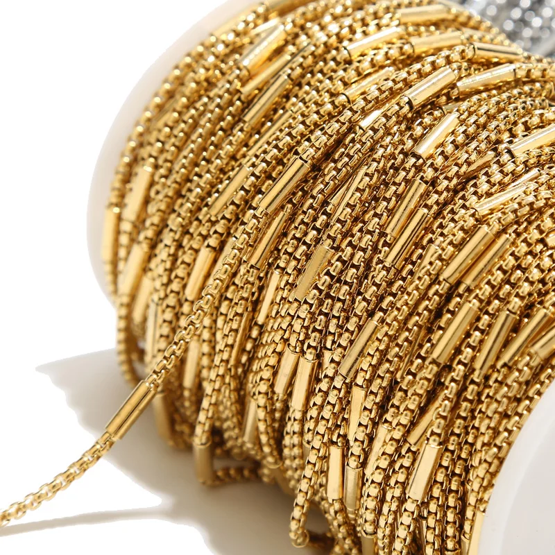 

1M/2M/5M Gold Plated Stainless Steel 3mm Chains Round Tube Handmade Link Chain For DIY Jewelry Necklace Bracelet Making Findings