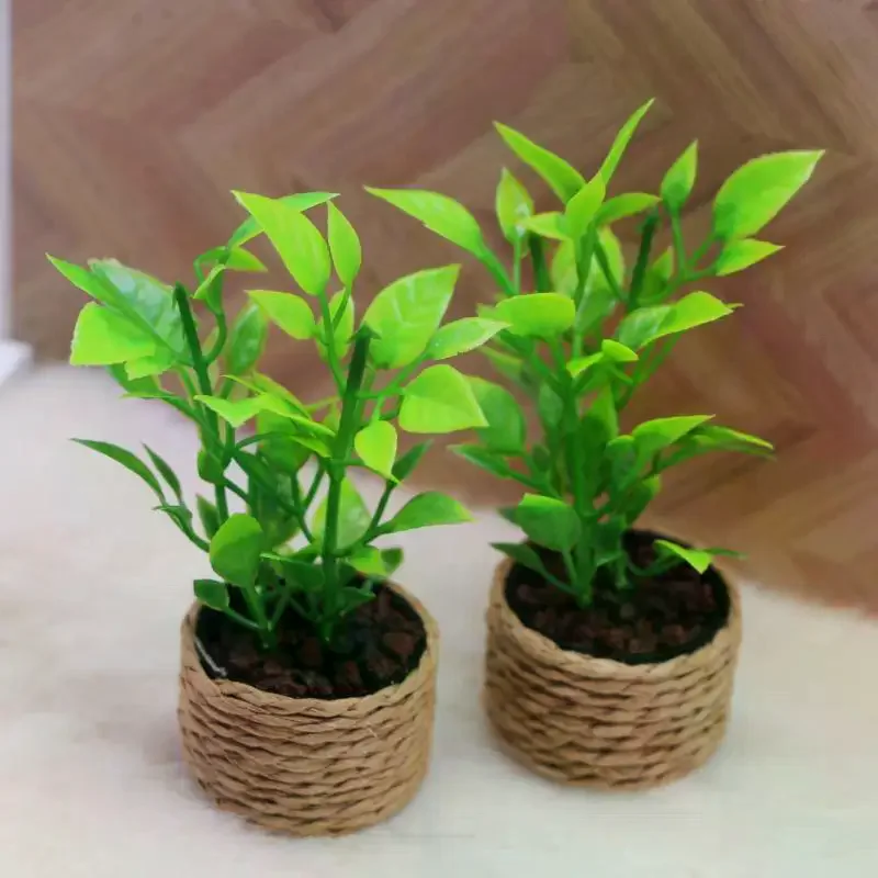 Dollhouse Miniature Tree 1:12 Orange Potted Green Plants Model Home Garden Furniture Decor