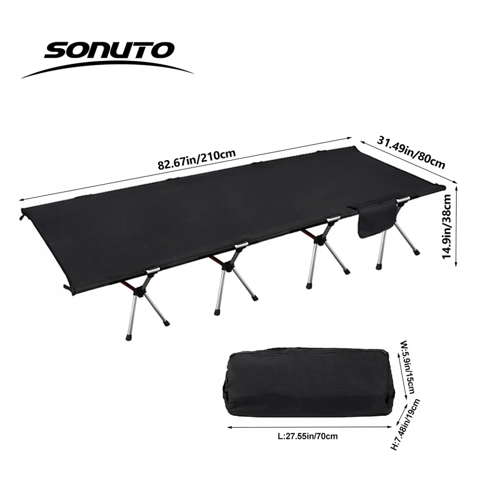 210X80cm 600D Oxford Camping Cot, Portable Folding Bed 210x80cm