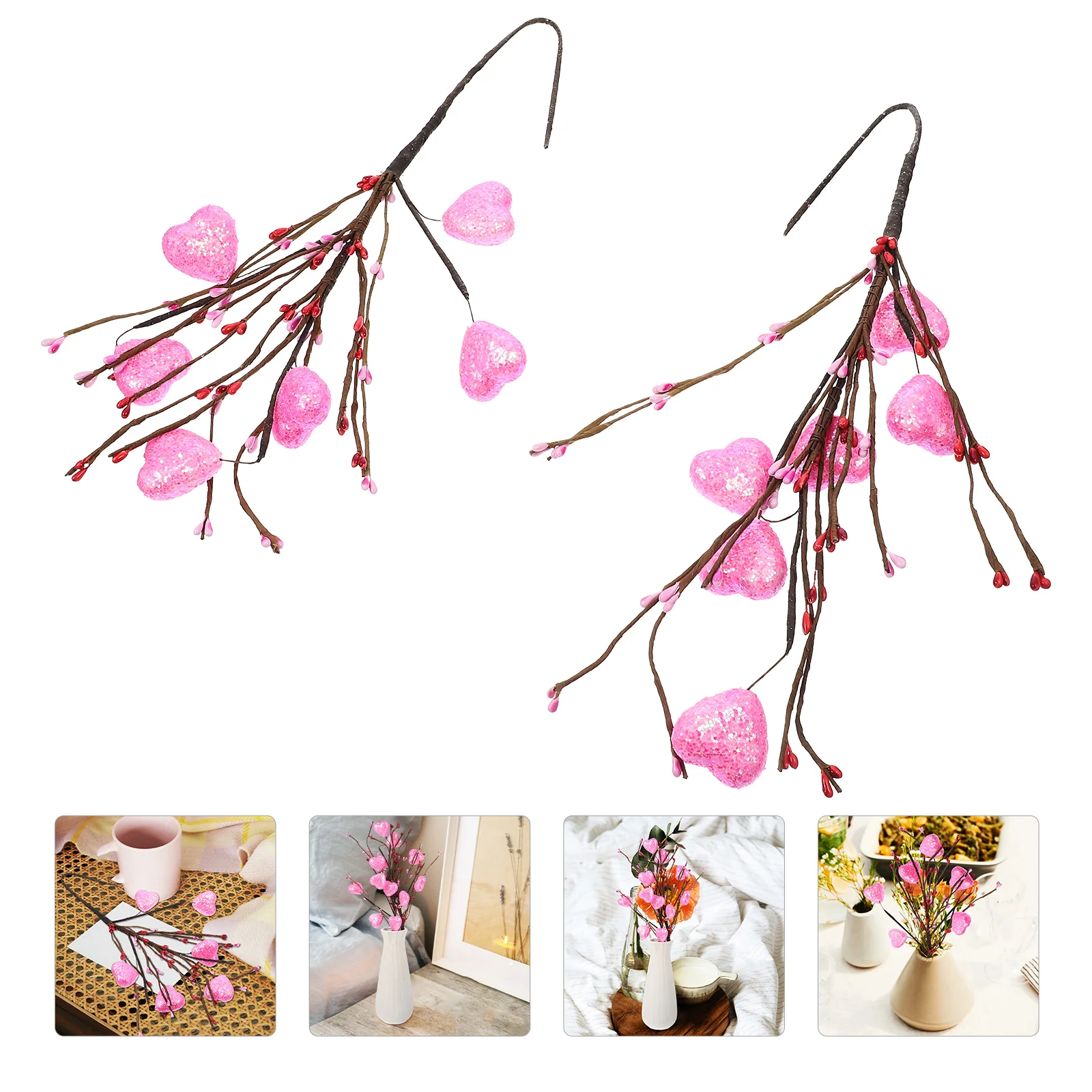 

2 Pcs Love Cuttings Valentines Vase Picks Garland Decorations Wedding Foam Valentine's Day Heart Stems Bride Vases