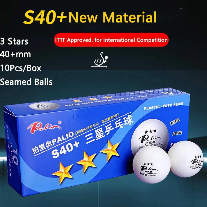 10Pcs Palio S40+ 3 Stars Table Tennis Balls ABS New Material 40+ Ping Pong Seamed Balls ITTF Approved International Competition