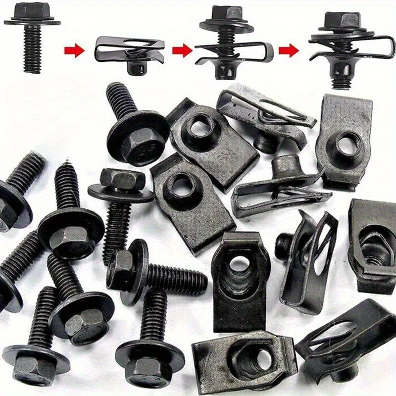 20 Stück Motorabdeckung Unterboden Spritzschutz Schutz Stoßstange Kotflügel Liner Retainer Verschluss Karosserie Schrauben & U-Mutter Clips Nietenschrauben