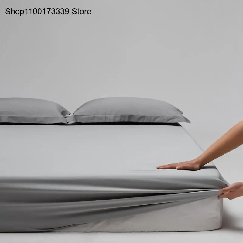 High End 100S Long Staple Cotton Bed Sheet Single Piece Satin Pure Color Pure Cotton Bed Sheet Mattress Protective Cover