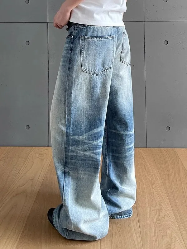 الرجعية الأمريكية Waed الدينيم الجينز فضفاض مستقيم الساق السراويل الطويلة ex Cleanfit الراقية الشعور ملابس غير رسمية جميع الفصول #5