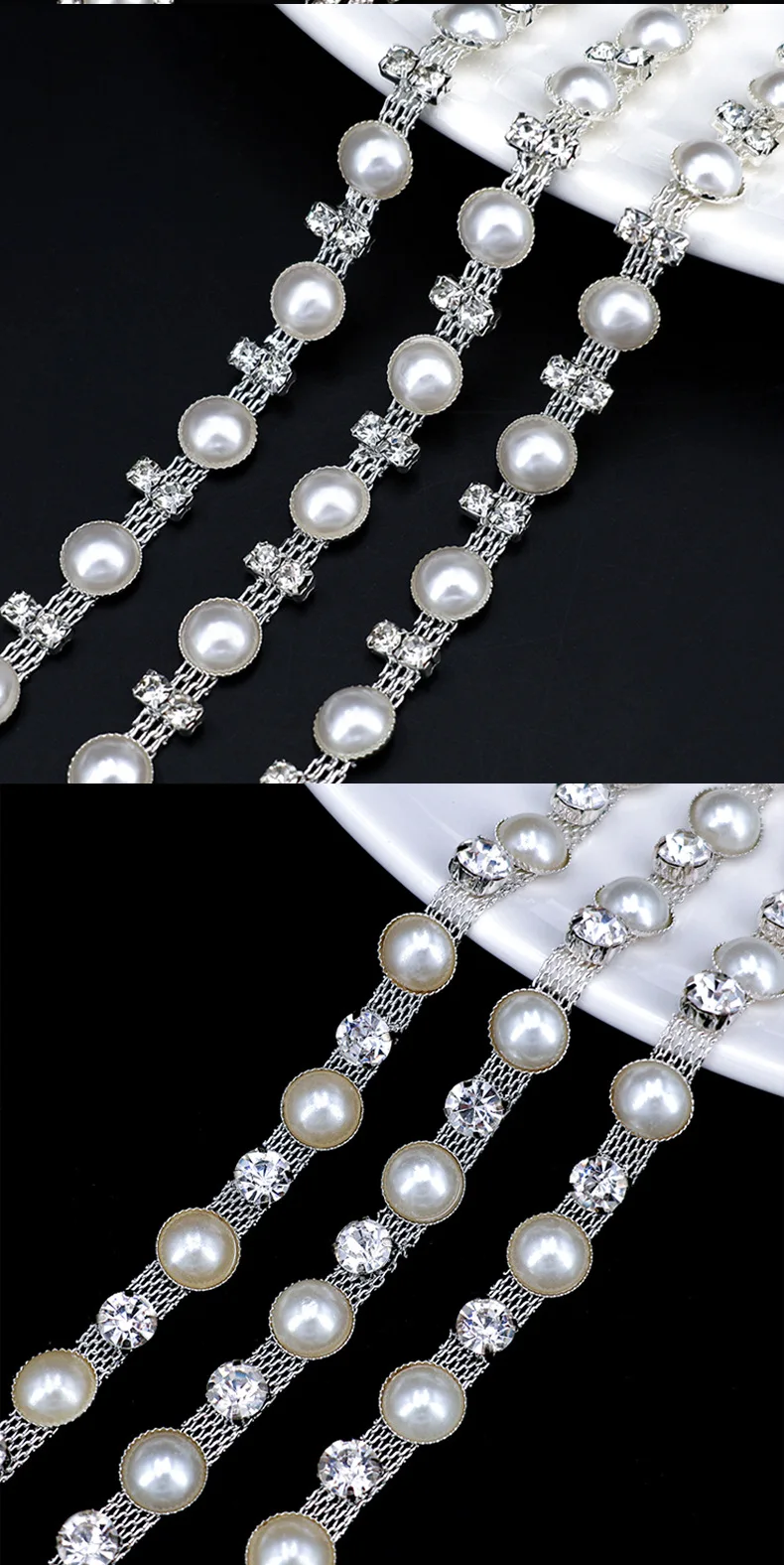 10 Yards Strass Kette Kristall Diamant Strass Intervall Perle Kette Kleidung Zubehör DIY Hochzeit Party Dekoration Geschenk – Detail 5