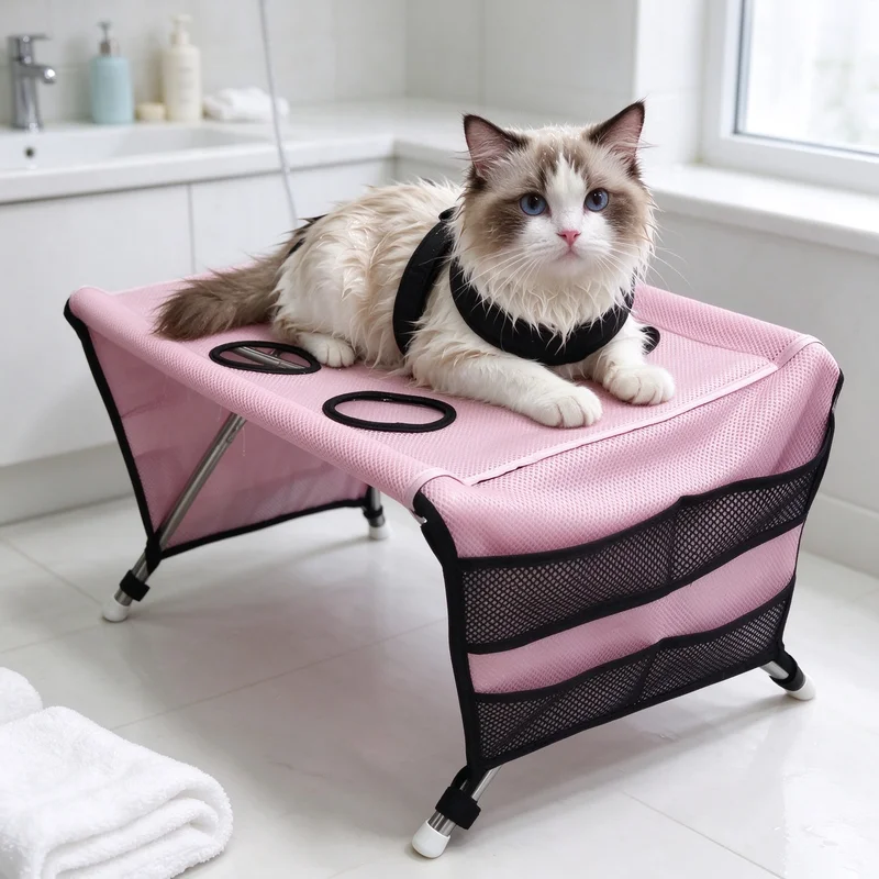 Pet Bathing Hammock Stand Foldable Dog Cat Grooming Drying Table Breathable Mesh Bath Helper for Small Pets Grooming Supply
