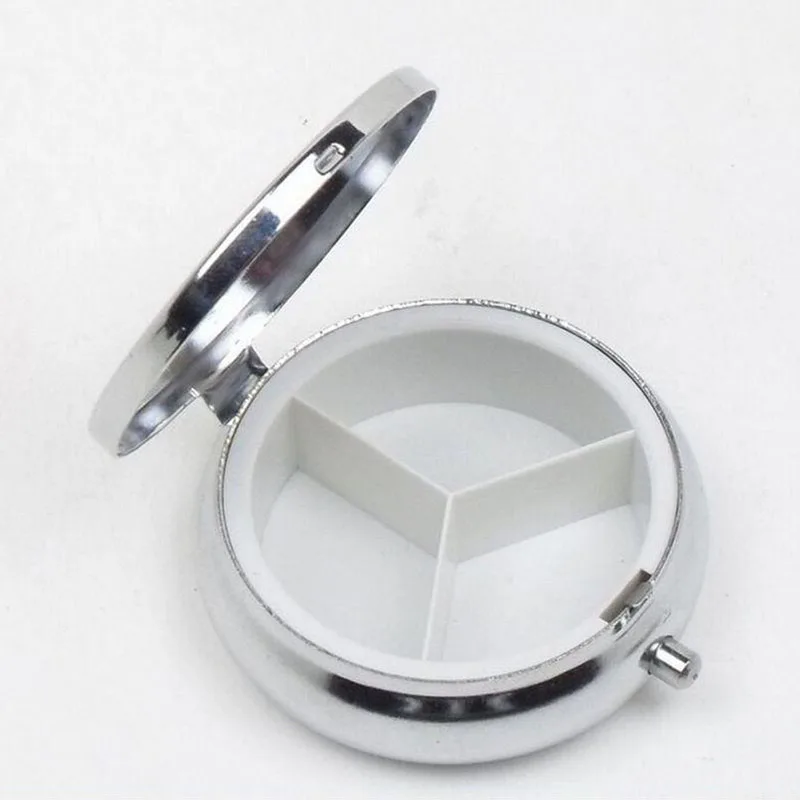 3 Cell Round Pill Boxes Silver Metal Medicine Tablet Holder Advantageous Container Portable Pill Case Ccreativity Small Case