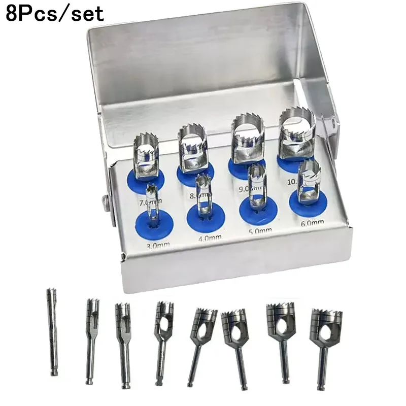 8Pcs Dental Trephine Drill Implant Kit With Bur Disinfection Holder For Handpiece Surgical Instrument Implant Drill