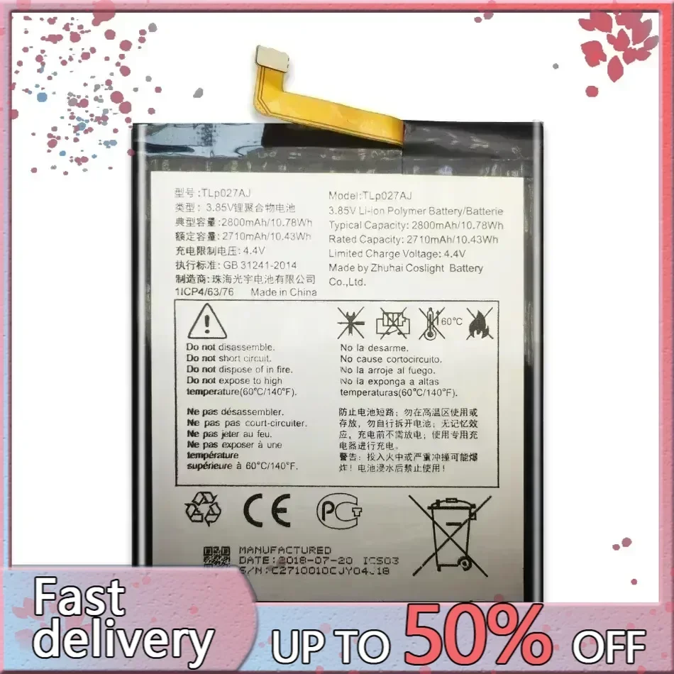 New 2800Mah TLP027AJ Replacement Battery For Alcatel A5 LED 5085D 5085Y Mobile Phone Batteries + Free Tool