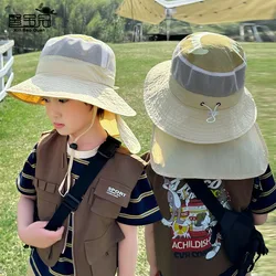 Fashion Summer Hat for Kids Beanies Breathable Outdoor Sunscreen Sunhat Neck Protection Scarf Boy Girl Bucket Hat