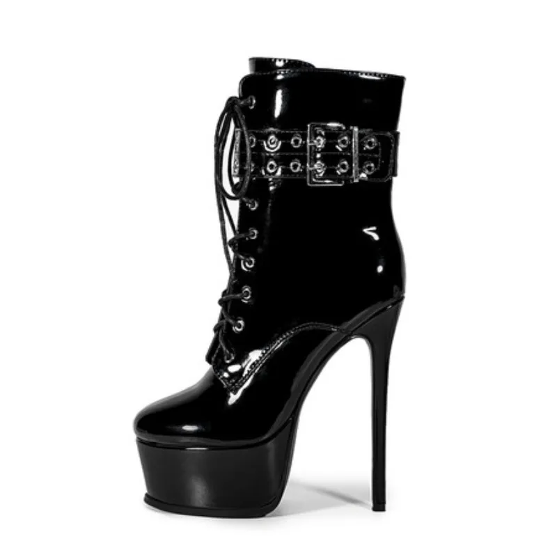INS Style 15CM Extreme High Heels Platform Boots Lace Up Sexy Pole Dancing Ankle Boots Side Zip Platform Nightclub Shoes Size 47