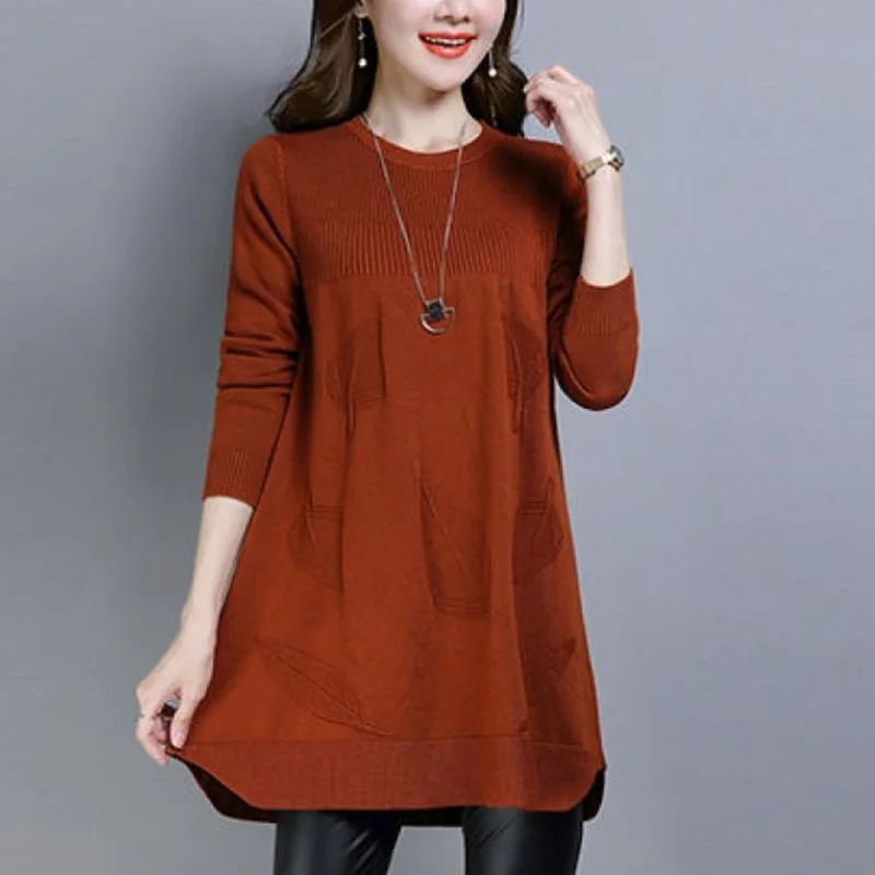 Suéter feminino de malha com todos os fósforos, pulôveres coreano solto, tops casuais monocromáticos, roupas para outono, nova moda, decote em O,