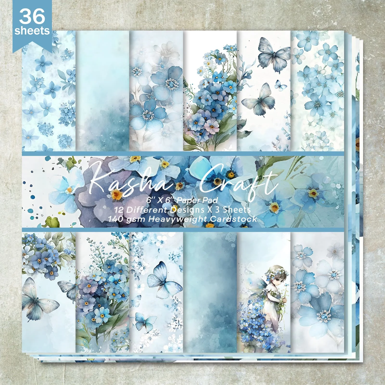 36 Sheets 6inch (Light Blue Butterfly Girl) Clipping Thin Paper for Bullet Diary, Junk Magazine, Greeting Card Background