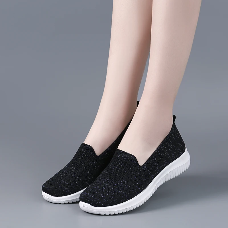 YISHEN Women Casual Shoes Knitting Chunky Flats Slip On Mesh Loafers Lightweight Summer Breathable Socks Shoes Zapatos De Mujer