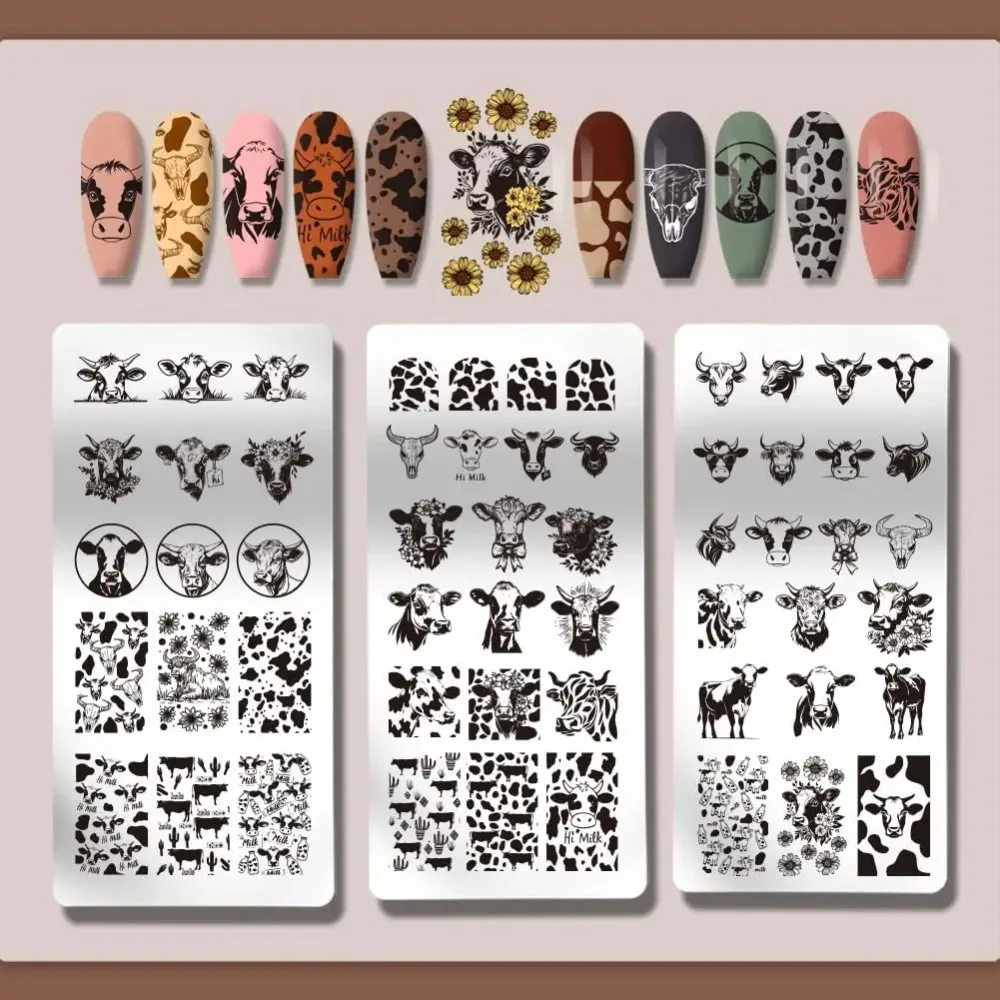 3pcs Cow-Theme Nail Stamping Plates 56 Patterns Cow Spots Nail Art Stencils Cute Animal Manicure Art Templates Leopard Nails - view 3