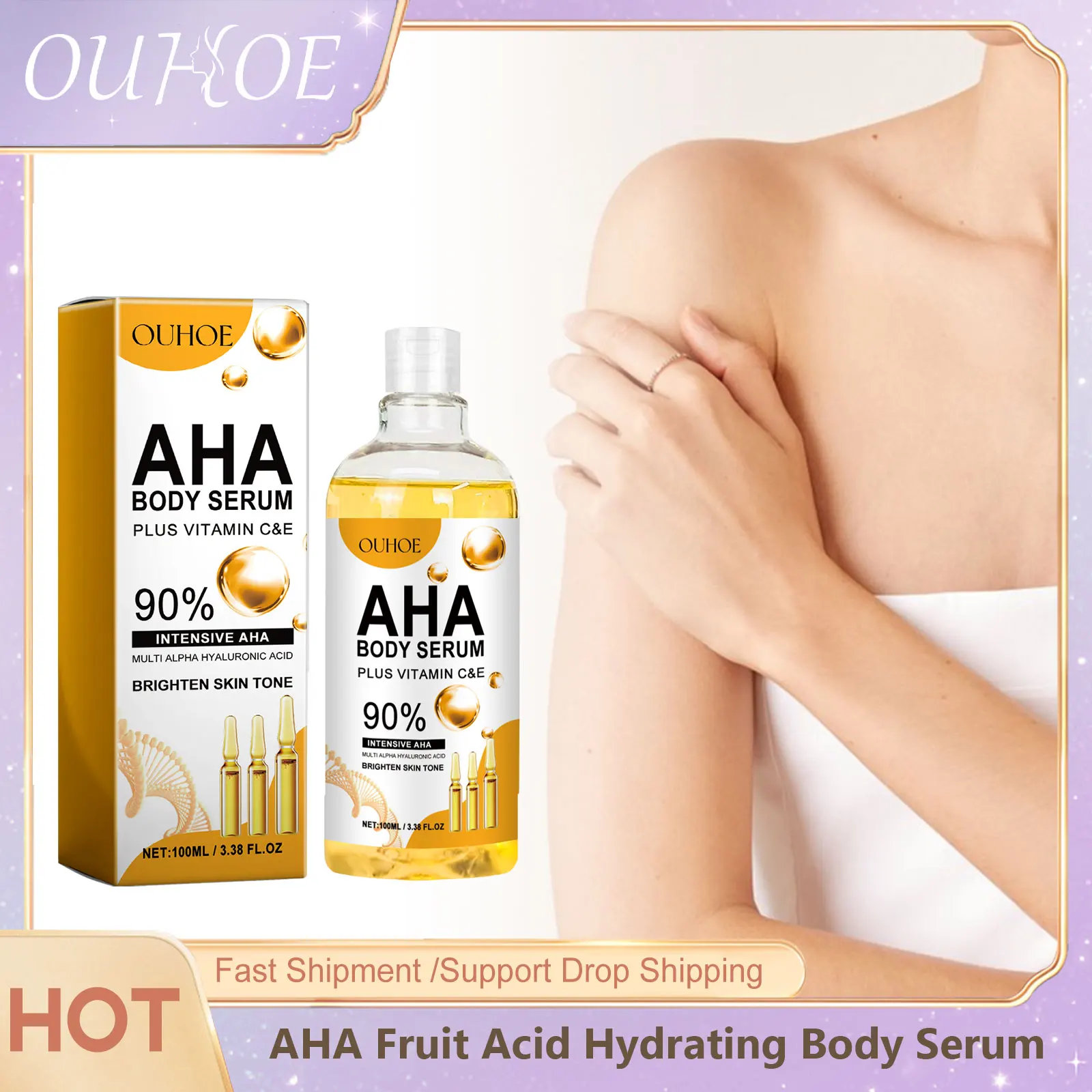 AHA Body Whitening Serum Moisturizing Spots Eraser Corrector Shrink Pore Repair Lighten Body Face Skin Care Hydrating Face Serum