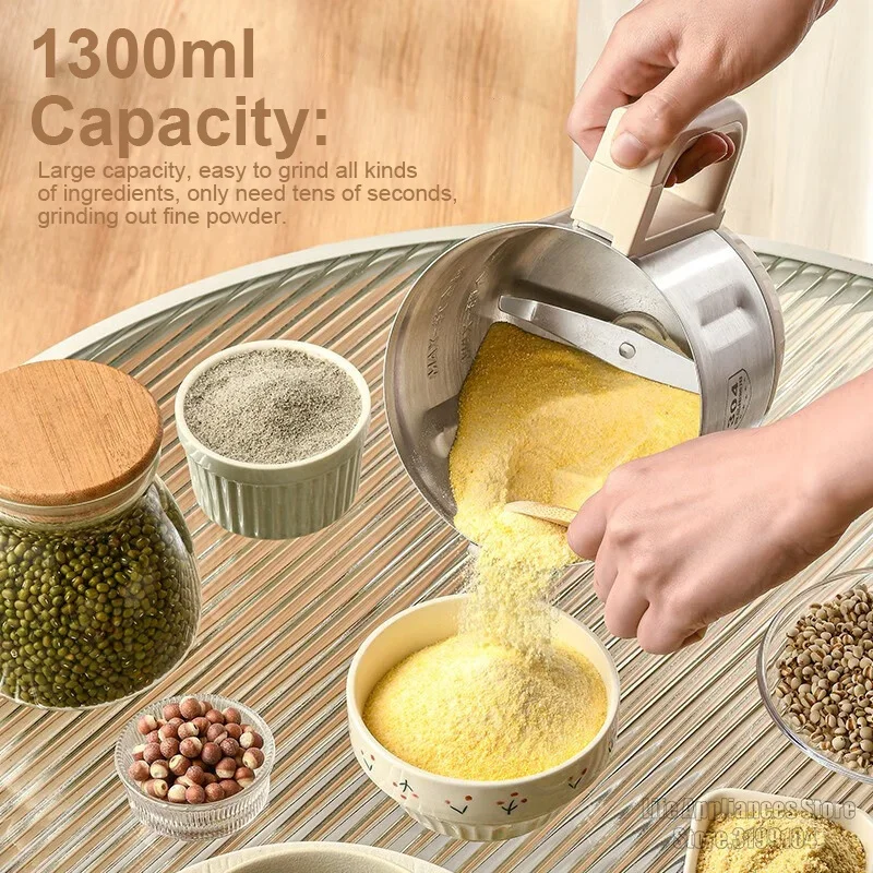 LIVEN 1300ML Electric Grinder 500W High Power Powder Grinding Cup 3 Speed Adjustable Kitchen Rice Beans Coffee Nuts Grinder Cup