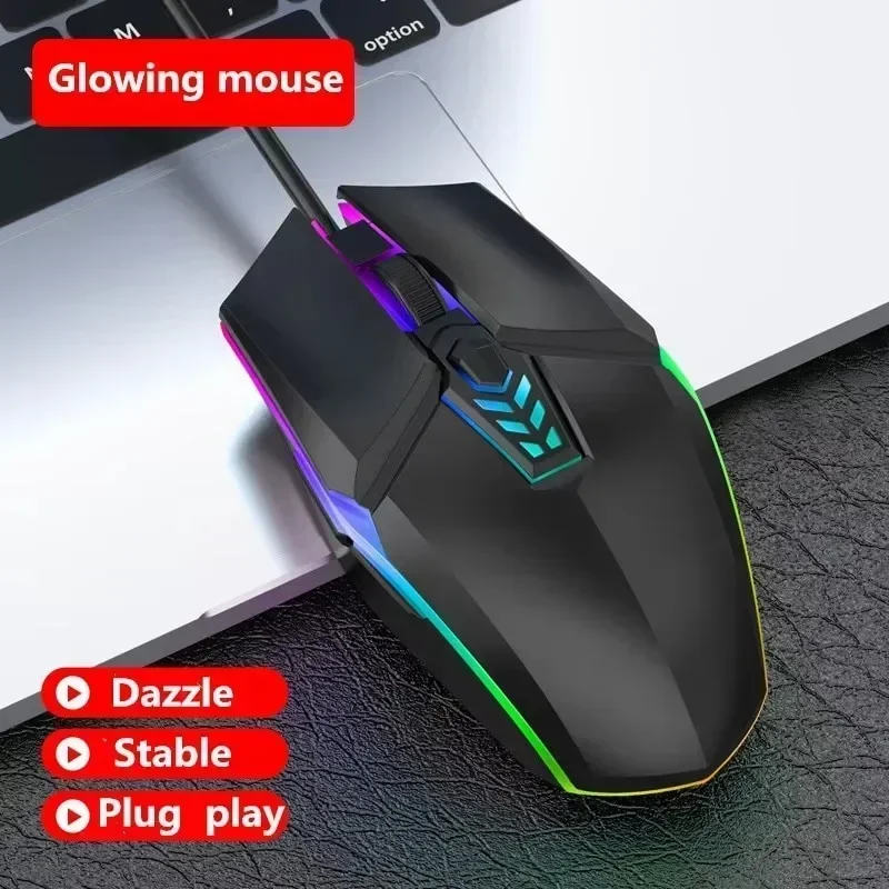 

ZLRLMHY Suitable for Desktop Laptops, Gaming Mice, Gaming Mice, Optical 6-key RGB USB Mice, 1600 DPI Wired Backlit Mute Mice