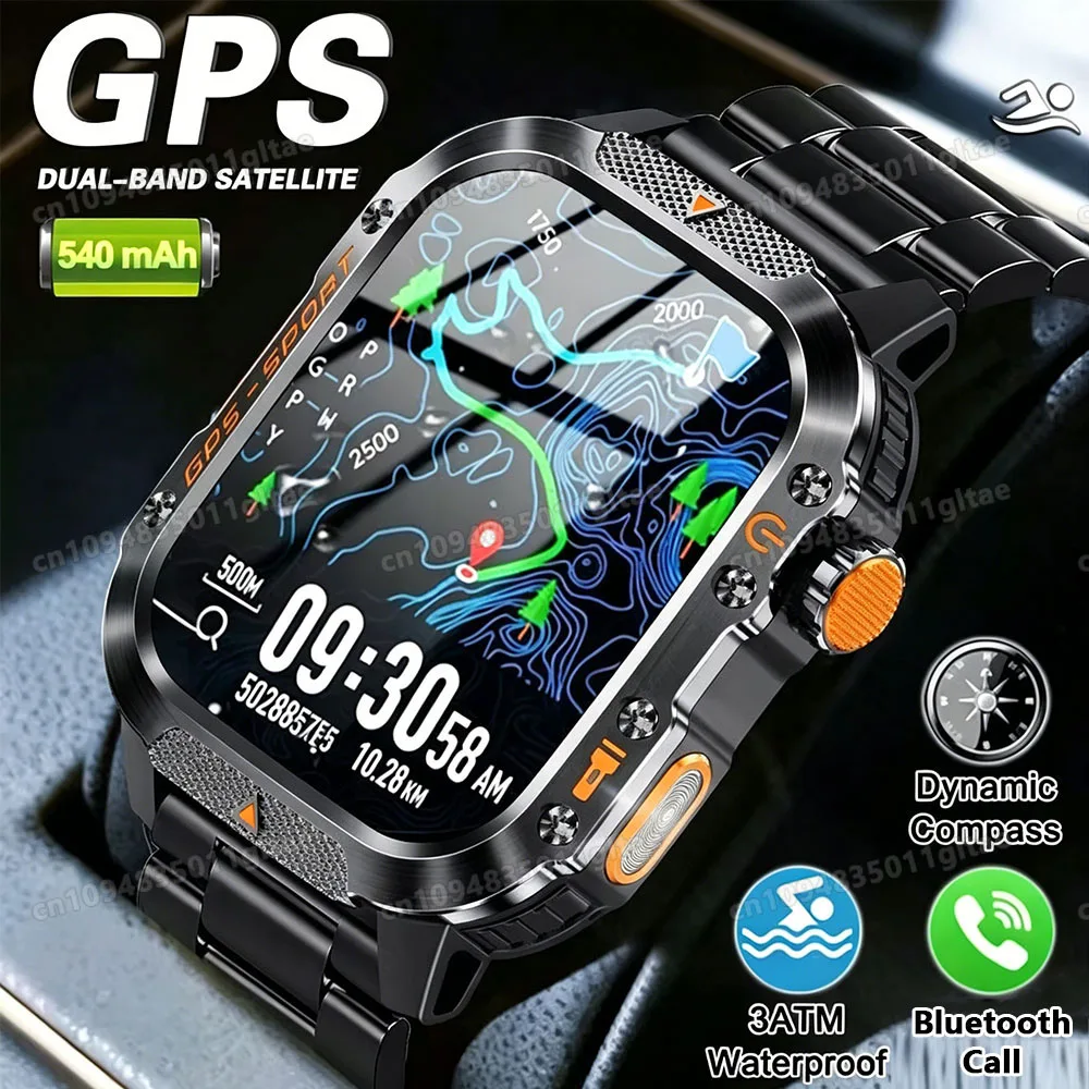 2026 New Military Outdoor Smart Watch Men's GPS Flashlight Bluetooth Call 2.01