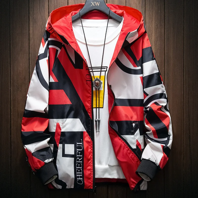 The New Two-sided Men's Jacket, 2024 Fashion Geometric Pattern Windbreaker, Lightweight Outerwear M-7XL