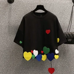 Summer New Round Neck Fashion Short Sleeve T-shirt Women High Street Casual Loose Pullovers Personality Cotton All-match Tops