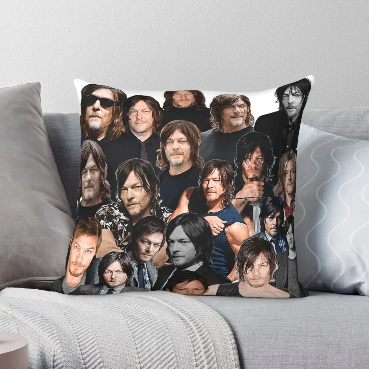 Norman Reedus Photo Collage Square Pillowcase Polyester Linen Velvet Printed Zip Decorative Home Cushion Cover