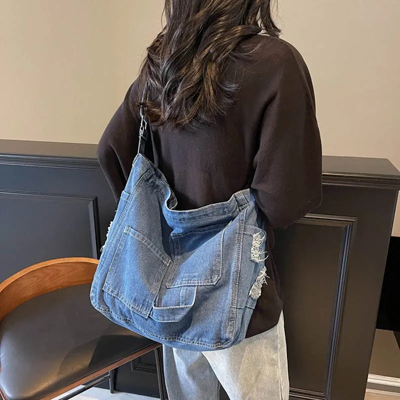 Ladies' Handbag 2026 New Denim Shoulder Bag Large Capacity Crossbody Bag Tote Bag Commuting Bags Student Backpack Tutoring Bags