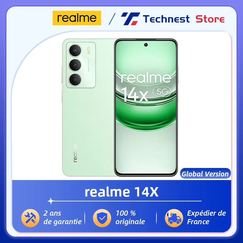 Version mondiale realme 14X smartphones 5G Android 15 Dimensity 6300 5G Chipset 50MP AI Camera 120Hz Eye Comfort Display