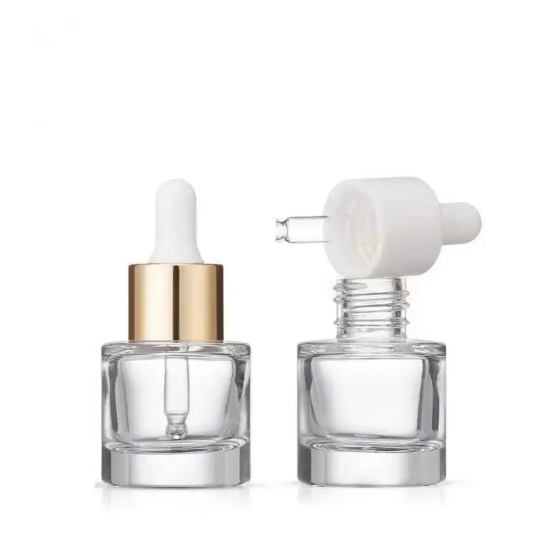 15ml Round Clear Glass Serum Dropper Bottle with white gold silver cap for serum perfume ni466