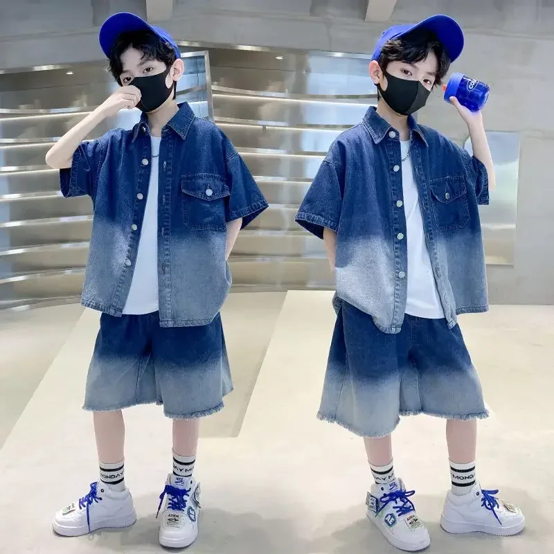 2024 Spring summer Children Clothes Boys Suit Denim Tops + Jeans Pants 2Pcs/Set Infant Casual Outfits Kids outfit 5-14years