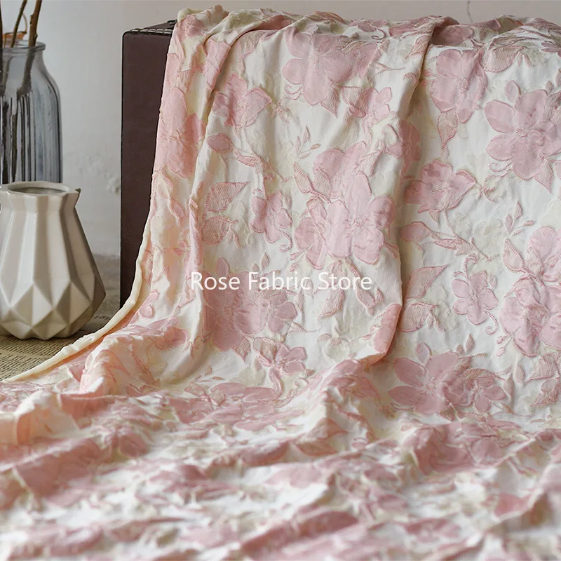 Tela teñida de hilo Jacquard satinado de Seda brillante en relieve de 1 metro, vestido de flores grandes para mujer, falda, bolsa, tela para hacer 50cm x 155cm