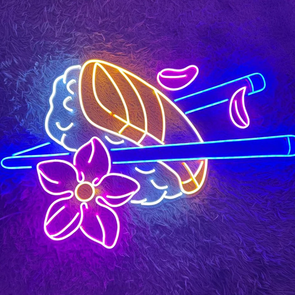 Sushi Flower Neon Sign Custom Japanese Sushi Store Wall Art Decor Led Sign Restaurant Kitchen Decoration Neon Light Lamp