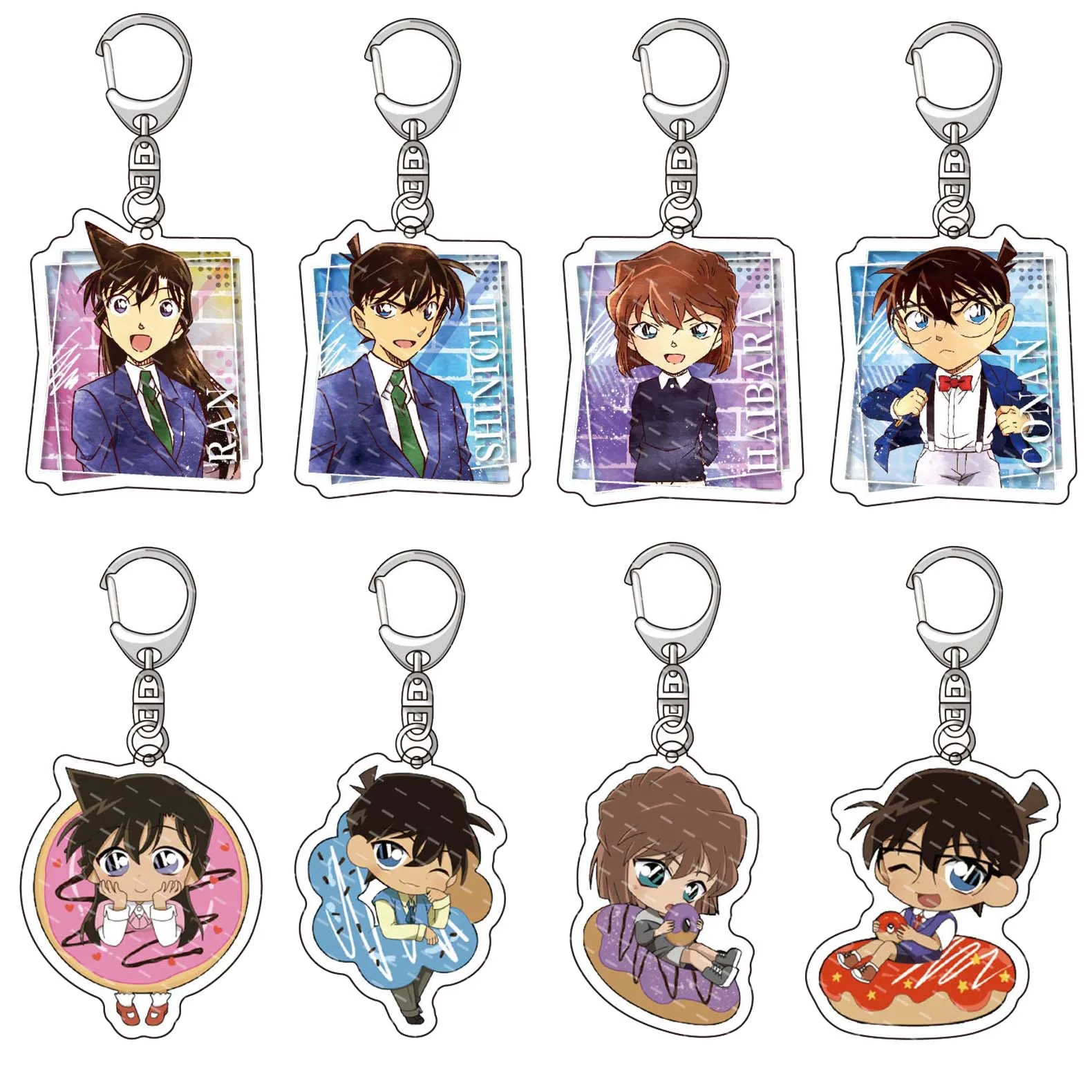 Cartoon Detective Conan Keychain Conan Edogawa Haibara Ai Mouri Ran Cosplay Q Version Figures 6cm Acrylic Pendant Key Chain