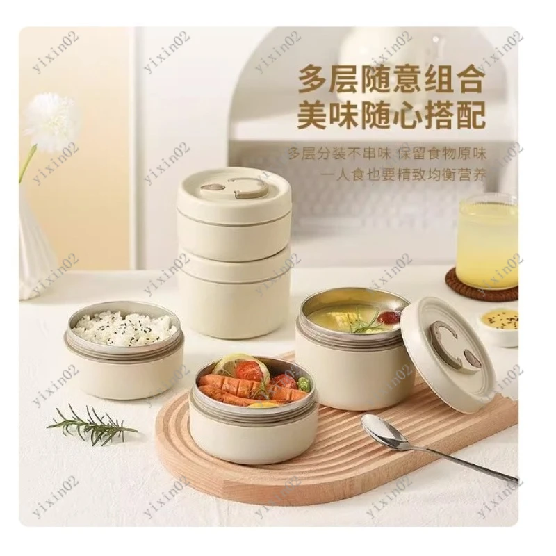 Portable 2-Tier Stackable Stainless Steel Thermal Lunch Box Insulated Bento Container for Adult Kids Travel Picnic
