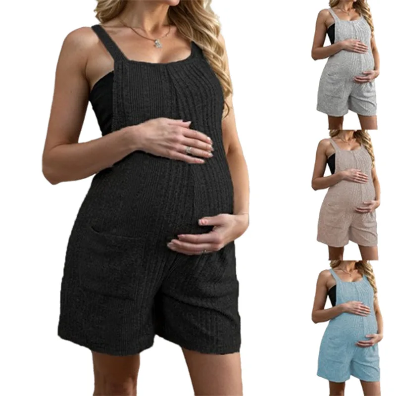 2025 Spring Summer Maternity Overalls Shorts Pregnant Women Jumpsuit Stretchy Casual