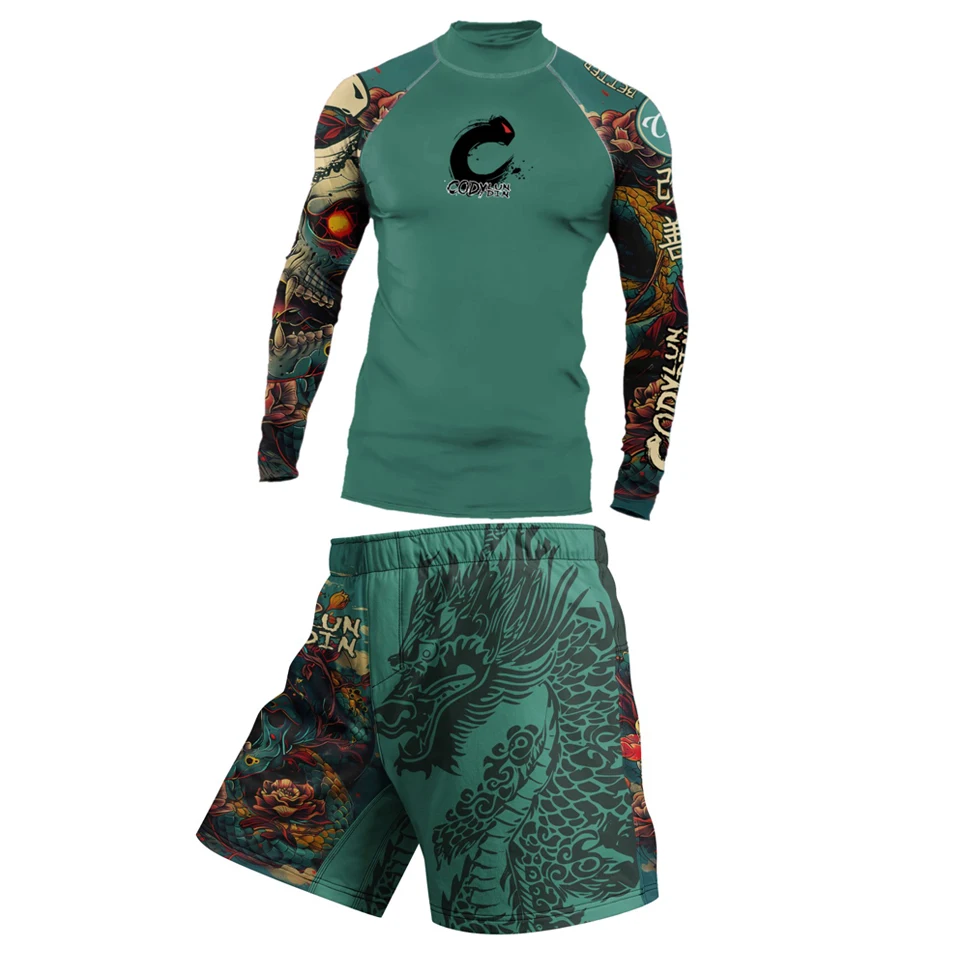 الرجال جيو جيتسو Rashguard MMA تي شيرت + السراويل للرجال 3 قطعة/المجموعة الملاكمة البرازيلي تصارع طفح الحرس مجموعات الملاكمة التايلاندية رياضية #3
