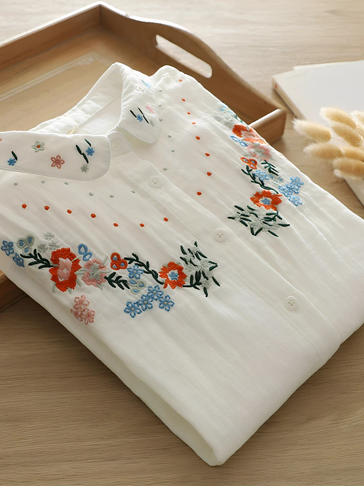 

Ретро Этнический Sle Вышитый Тяжелый Рабочий Двухслойный Хлопковый Tead Белый irt Женский Весенне-Осенний Свободный Длинный Свек База...