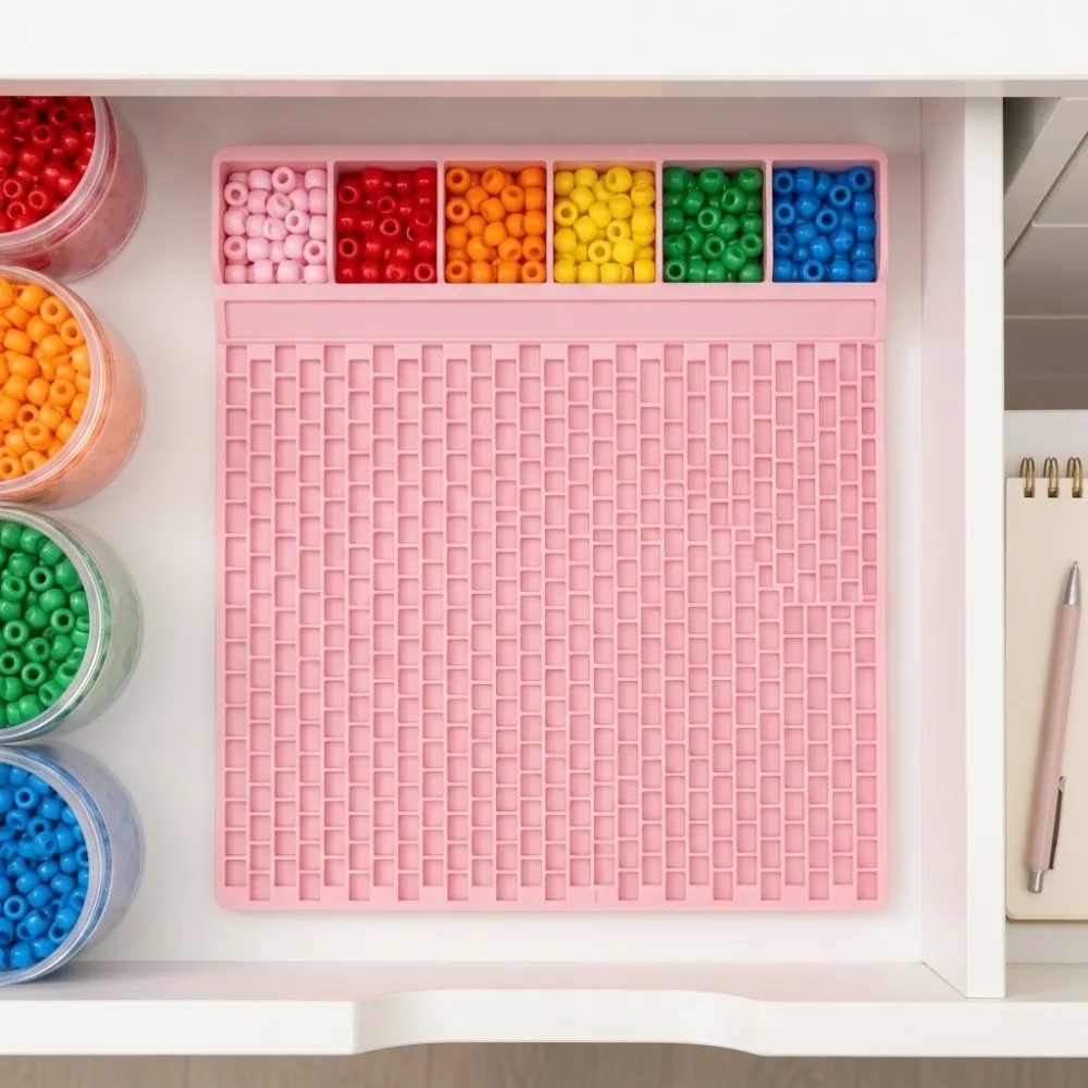 DIY Pony Beads Fast Stringing Tray Large Capacity Pink Pony Bead Planning Tray Portable Multi-Compartment