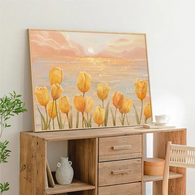 DIY Cross Stitch Kits Printed Fabric Flower Tulip Painting Embroidery Kits Cross Stitch Needle Arts&Craft 11CT Cotton Home Decor