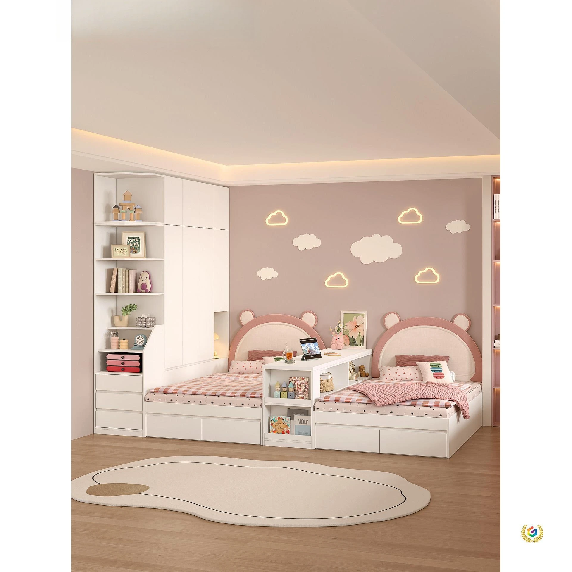 Twin bedroom solid wood bed does not interfere with each other double partition bed board bed storage bed