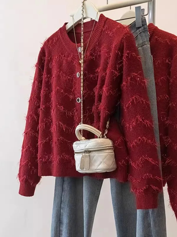 

Красный длинный вязаный кардиган-пальто женский зимний, свободного кроя, больших размеров, с двойной молнией, для создания омолаживающего образа